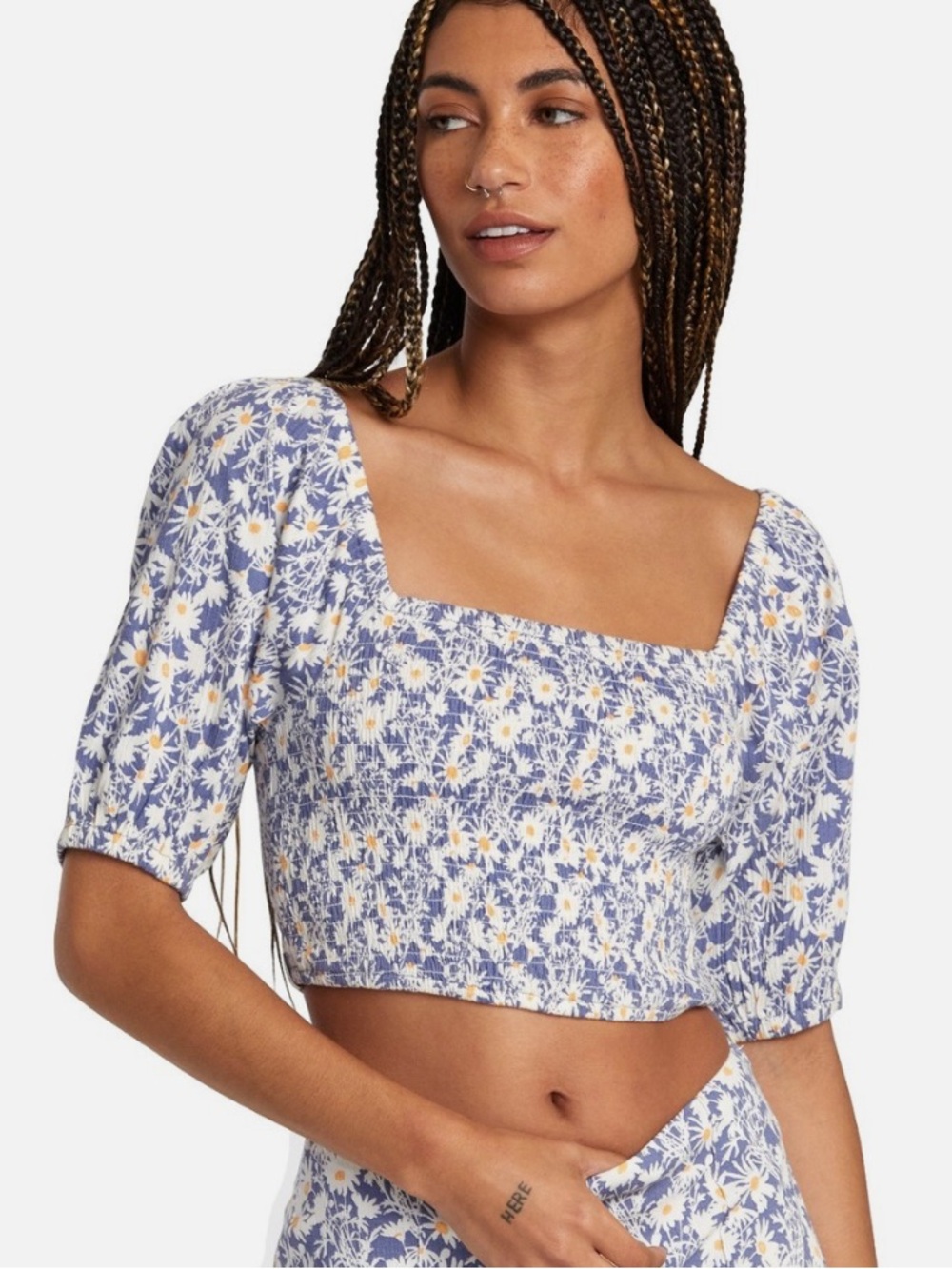 RVCA Floral Square-Neck Sunrise Crop Top
